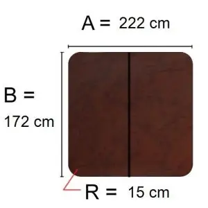 Brunt Spalock 222 cm x 172 cm med en hörnradie på 15 cm