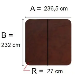 Brunt Spalock 236,5 cm x 232 cm med en hörnradie på 27 cm