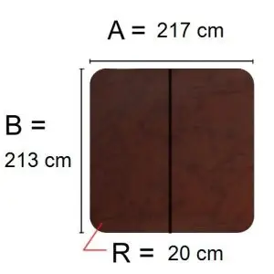 Brunt Spalock 217 cm x 213 cm med en hörnradie på 20 cm