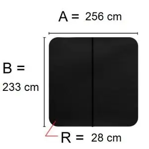 Svart Spalock 256 cm x 233 cm med en hörnradie på 28 cm