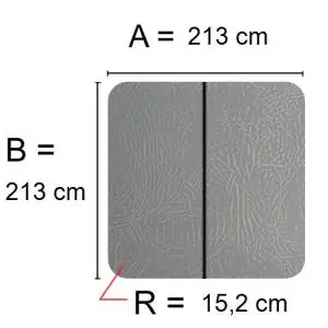 Ljusgrått Spalock 213 cm x 213 cm med en hörnradie på 15,2 cm