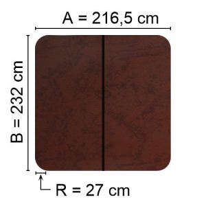 Brunt Spalock 216,5 cm x 232 cm med en hörnradie på 27 cm