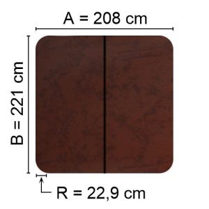 Brunt Spalock 208 cm x 221 cm med en hörnradie på 22,9 cm