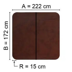 Brunt Spalock 222 cm x 172 cm med en hörnradie på 15 cm