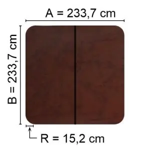 Brun Spalock 233,7 cm x 233,7 cm med en hjørneradius på 15,2 cm.