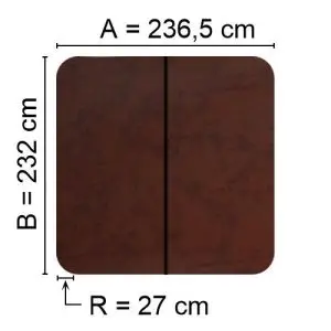 Brunt Spalock 236,5 cm x 232 cm med en hörnradie på 27 cm