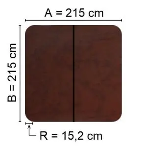 Brun Spalock 215 cm x 215 cm med en hjørneradius på 15,2 cm.