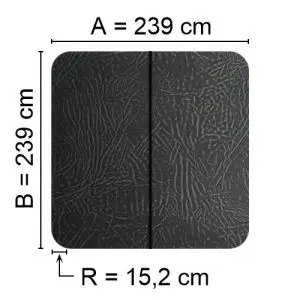 Grått Spalock 239 cm x 239 cm med en hörnradie på 15,2 cm