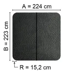 Grå Spalock 224 cm x 223 cm med en hjørneradius på 15,2 cm.
