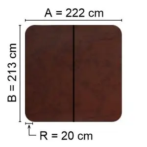Brunt Spalock 222 cm x 213 cm med en hörnradie på 20 cm