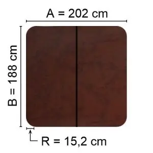 Brunt Spalock 202 cm x 188 cm med en hörnradie på 15,2 cm