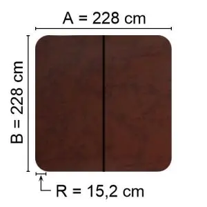 Brun Spalock 228 cm x 228 cm med en hjørneradius på 15,2 cm.