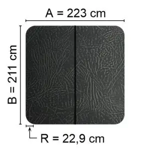 Grått Spalock 223 cm x 211 cm med en hörnradie på 22,9 cm