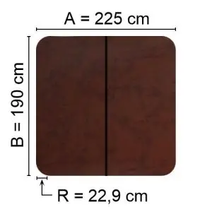 Brunt Spalock 225 cm x 190 cm med en hörnradie på 22,9 cm