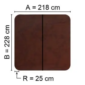 Brunt Spalock 218 cm x 228 cm med en hörnradie på 25 cm
