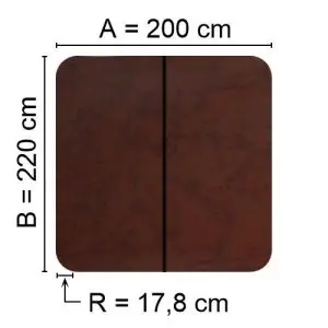 Brun Spalock 200 cm x 220 cm med en hjørneradius på 17,8 cm.