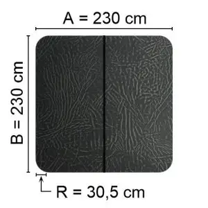 Grå Spalock 230 cm x 230 cm med en hjørneradius på 30,5 cm.