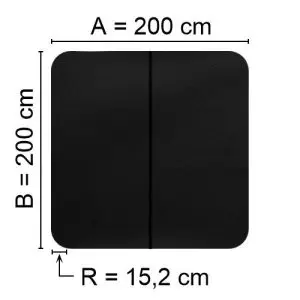 Svart Spalock 200 cm x 200 cm med en hörnradie på 15,2 cm
