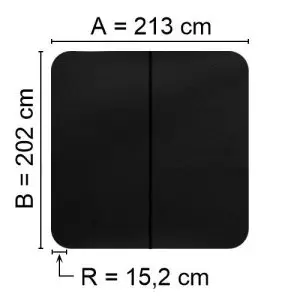Svart Spalock 213 cm x 202 cm med en hörnradie på 15,2 cm