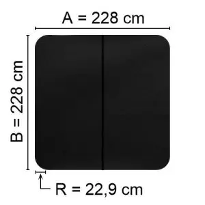 Svart Spalock 228 cm x 228 cm med en hörnradie på 22,9 cm