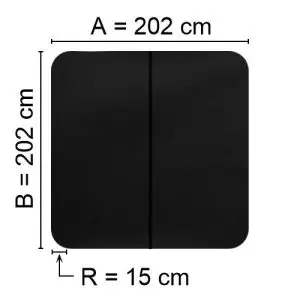 Svart Spalock 202 cm x 202 cm med en hörnradie på 15 cm